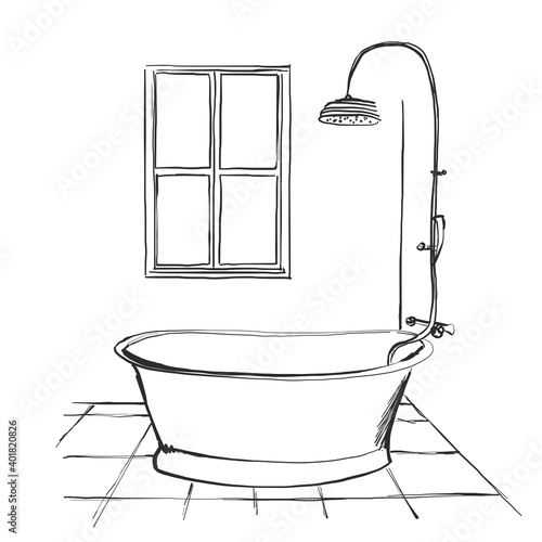 Hand drawn Bathroom. Sketch interior