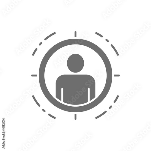Man in target scope, identity check grey icon.