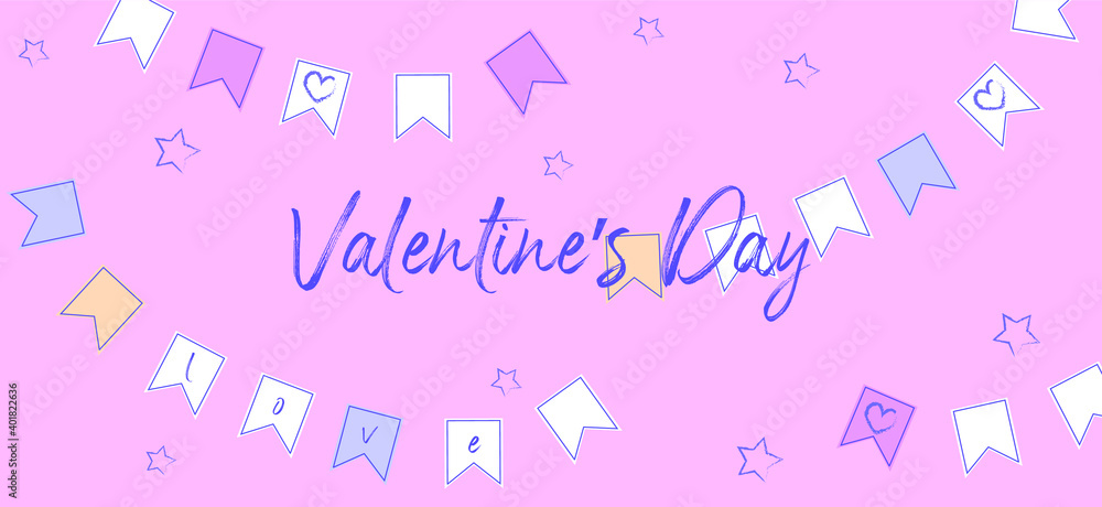 pink banner valentine's day. flags and stars. pink banner valentine's day. flags and stars.