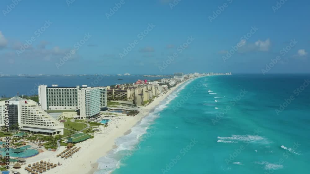 Panaoramic Aerial View of Cancun's Hotel Zone (Zona Hotelera) in Daytime. Mexico 4K Panaoramic Aerial View of Cancun's Hotel Zone (Zona Hotelera) in Daytime. Mexico 4K