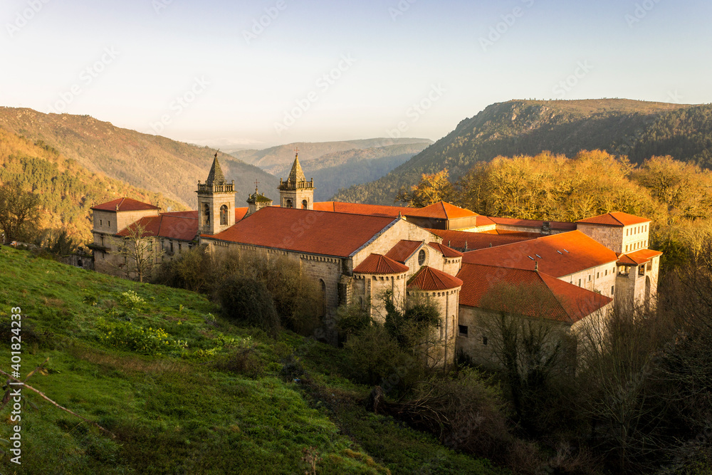 Nogueira de Ramuin, Spain. The romanesque gothic monastery of Santo Estevo de Ribas de Sil, now a National Parador in Galicia