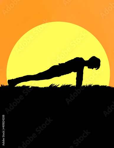 silhouette of a boy doing exercise.