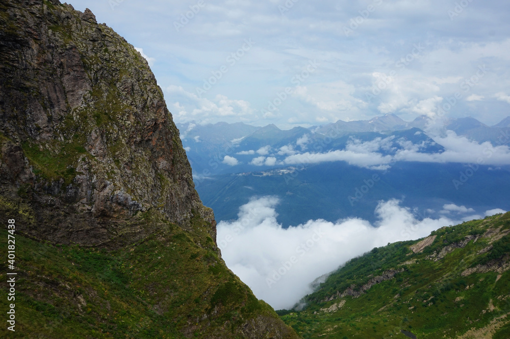 Mountains, peak, horizon, clouds, Krasnaya Polyana, North Caucasus, nature of Russia. Mountains, peak, horizon, clouds, Krasnaya Polyana, North Caucasus, nature of Russia.