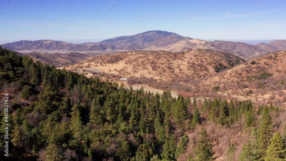 Aerial view of the Tehachapi mountain range and pine forest in autumn Aerial view of the Tehachapi mountain range and pine forest in autumn