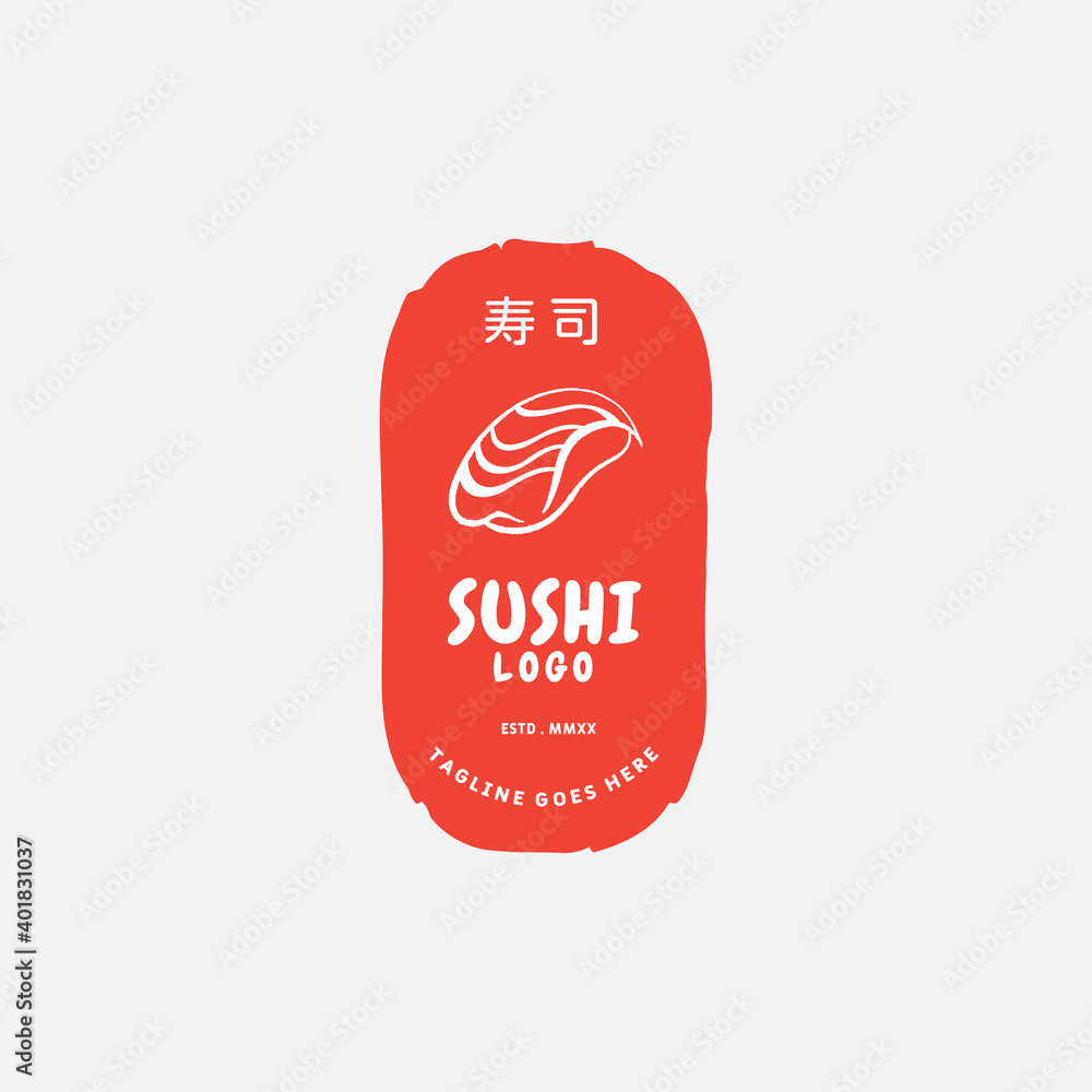 Sushi logo template. Japanese traditional cuisine, tasty food icon. japanese text translation 
