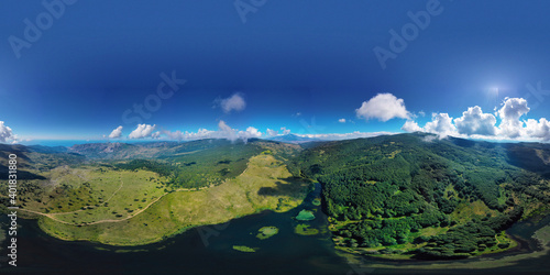 Wallpaper Mural default 360 degree virtual reality panorama of Biviere lake immersed in the beautiful beech forest of Monte Soro in spring on the Nebrodi, Sicily, Italy. Natural lake with views of Mount Etna and sea. Torontodigital.ca