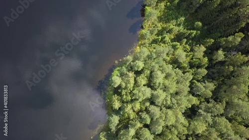 flying above lake and forest with 4k drone in Europe Lithuania photo