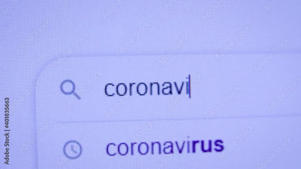 Coronavirus is written in the search bar with the cursor and the magnifying glass symbol. Concept of pandemic, safety, prevention, information, coronavirus, lockdown. Coronavirus is written in the search bar with the cursor and the magnifying glass symbol. Concept of pandemic, safety, prevention, information, coronavirus, lockdown.