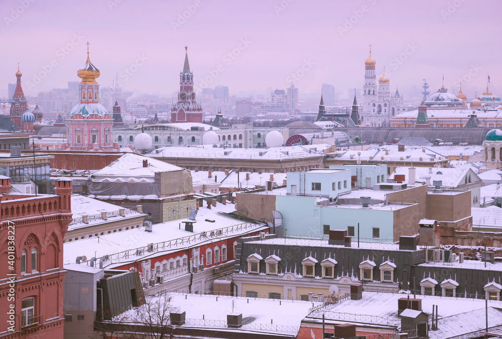 View of Moscow and the Kremlin from a height.