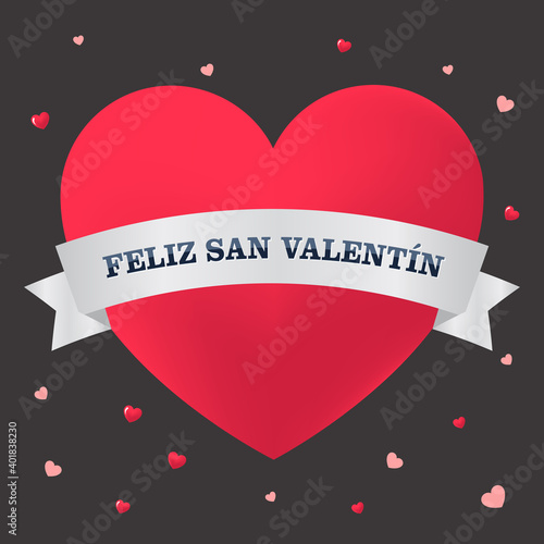 Feliz día de San Valentin día de los enamorados Corazón texto en español 