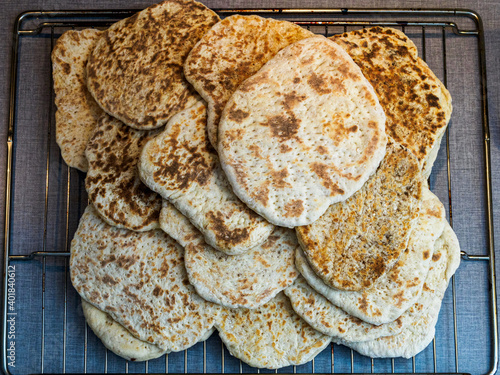Close up shot of a heap of Swedish tunnbröd (flatbread)