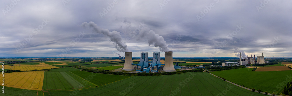Panoramic view of coal power plants in North Rhine-Westphalia, Germany. Panoramic view of coal power plants in North Rhine-Westphalia, Germany.