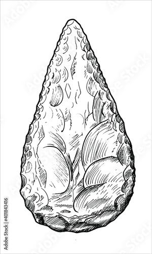 Drawing of hand axe - hand sketch of classic archaic tool