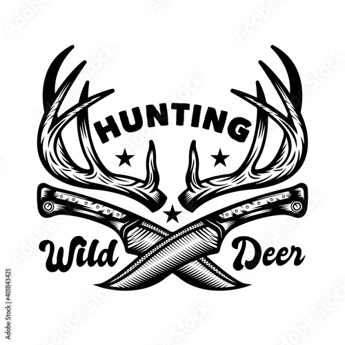 Vintage knife Hunting and Adventure Emblem Badge