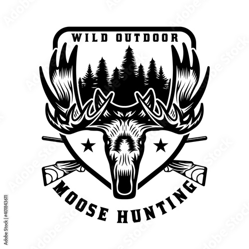 Vintage Wild Moose Hunting and Adventure Emblem Badge