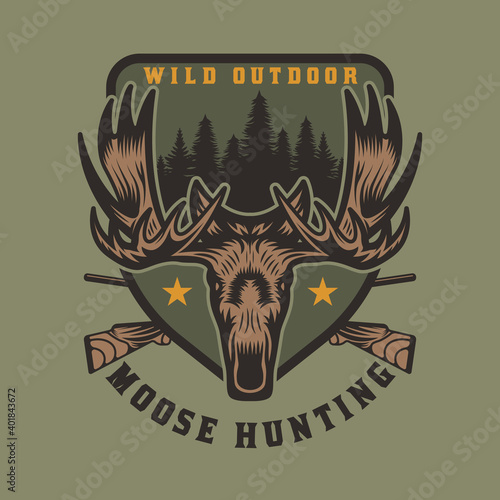 Vintage Wild Moose Hunting and Adventure Emblem Badge