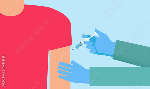 Doctor inject vaccine shot to patient.Covid-19 vaccination concept