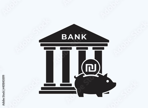 bank deposit icon. piggy bank with israeli shekel coin. finance and banking symbol
