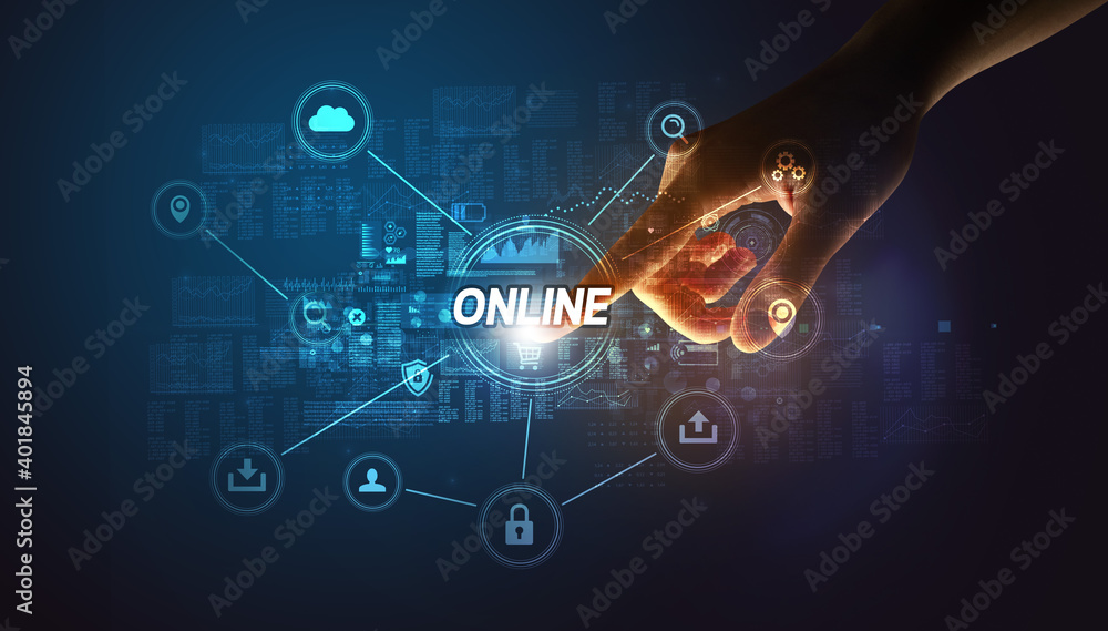Fototapeta premium Hand touching ONLINE inscription, Cybersecurity concept