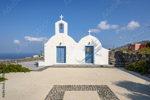 Traditional Greek church in Pyrgos village on Santorini Island. Greece