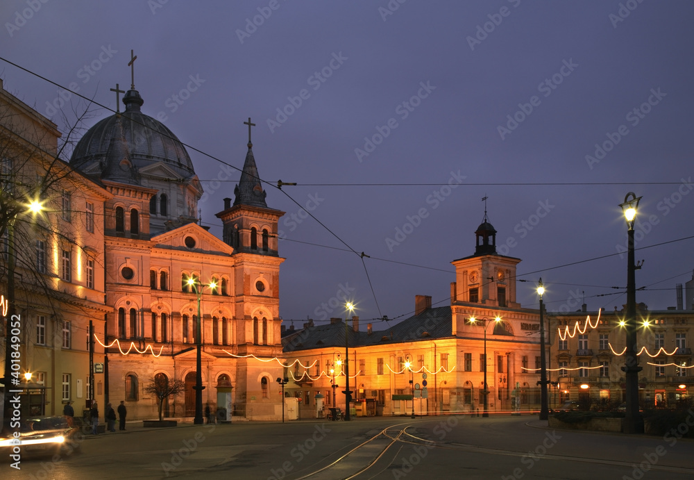 Church of descent of holy spirit on Freedom Square (Plac Wolnosci) in Lodz. Poland
