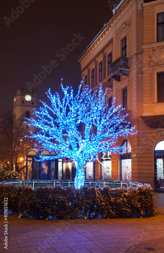 Holiday decorations of Piac street in Debrecen. Hungary photo