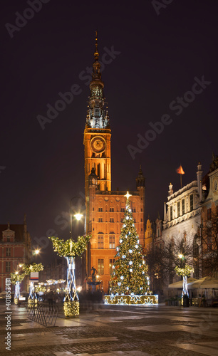 Holiday decorations of Long Market  Dlugi Targ  square in Gdansk. Poland