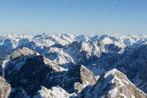 Mountain view from Zugspitze, Bavaria, Germany, wintertime