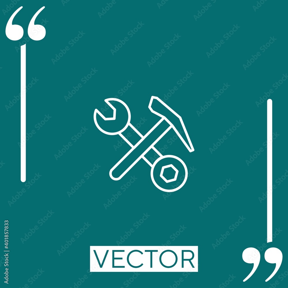 double wrench tool and hammer forming a cross of outlines vector icon Linear icon. Editable stroked line double wrench tool and hammer forming a cross of outlines vector icon Linear icon. Editable stroked line