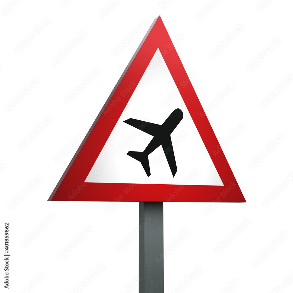 3D Render Road Sign of Low-flying aircraft or sudden aircraft noise Isolated on a White Background 3D Render Road Sign of Low-flying aircraft or sudden aircraft noise Isolated on a White Background