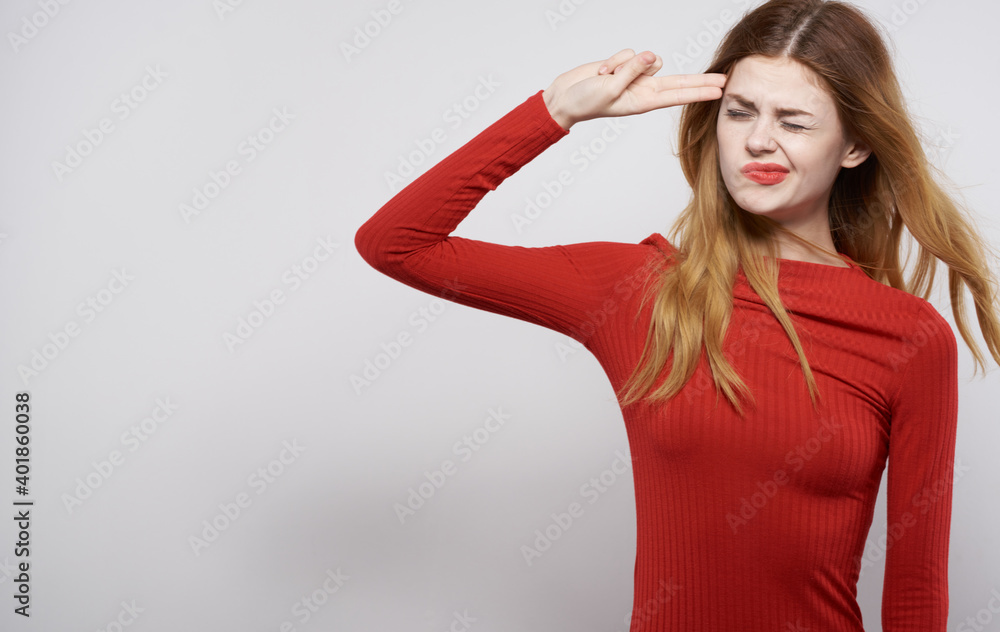 Pretty woman in red dress emotions hairstyle attractive look Pretty woman in red dress emotions hairstyle attractive look