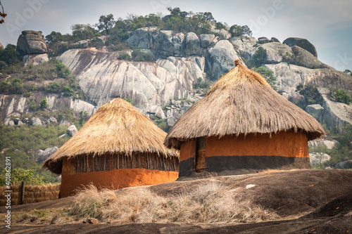 great zimbabwe monument, boulders, traditional house photo