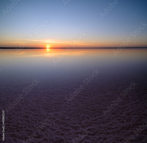 Sunset Genichesk pink salty lake, Ukraine