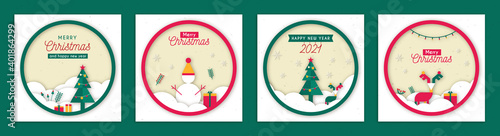 Merry Christmas Greeting Posts, Cards on Paper Style. Using On Social Media Or Shops Greetings Cards For Costumers. Vector