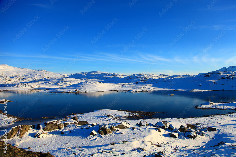 lake in the mountains in winter