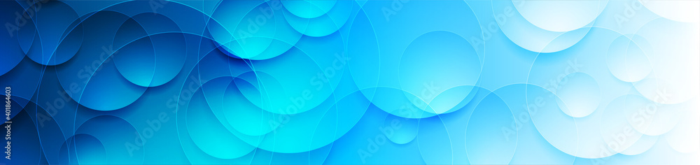 Blue and white circles abstract tech banner design. Geometric vector background - obrazy, fototapety, plakaty 