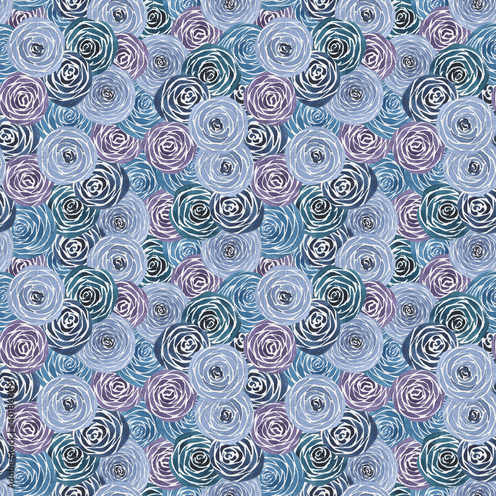 Watercolor seamless pattern with blue and purple rose bouquets. Hand drawn summer floral background perfect for wrapping paper, fabric prints, wedding invitation, greeting cards and other. Watercolor seamless pattern with blue and purple rose bouquets. Hand drawn summer floral background perfect for wrapping paper, fabric prints, wedding invitation, greeting cards and other.