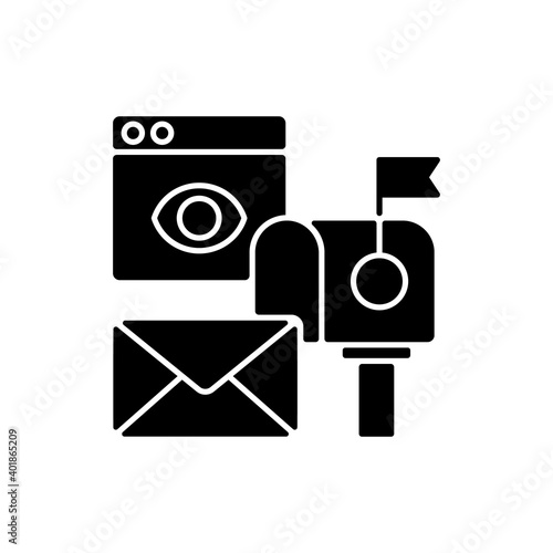 Cross media Marketing black glyph icon. Promotional companies commit to surpassing traditional advertisement techniques. Silhouette symbol on white space. Vector isolated illustration