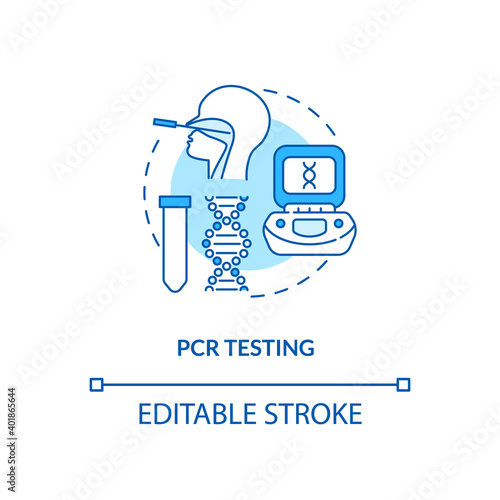 PCR testing concept icon. Covid testing type idea thin line illustration. Infectious agents identification. Specific DNA sample. Vector isolated outline RGB color drawing. Editable stroke