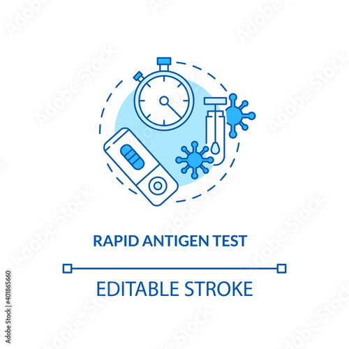 Rapid antigen test concept icon. Covid testing type idea thin line illustration. Nasopharyngeal swab test. Protein fragments detection. Vector isolated outline RGB color drawing. Editable stroke