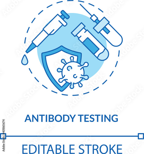 Antibody testing concept icon. Covid testing type idea thin line illustration. Developing long-lasting immunity. Immune response to virus. Vector isolated outline RGB color drawing. Editable stroke
