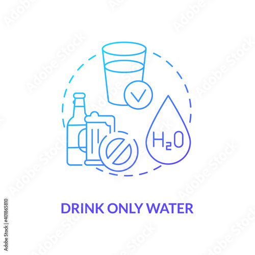 Drinking only water concept icon. Blood test tip idea thin line illustration. Medical advice. Fasting. Appetite suppressant. Avoiding dehydration. Vector isolated outline RGB color drawing