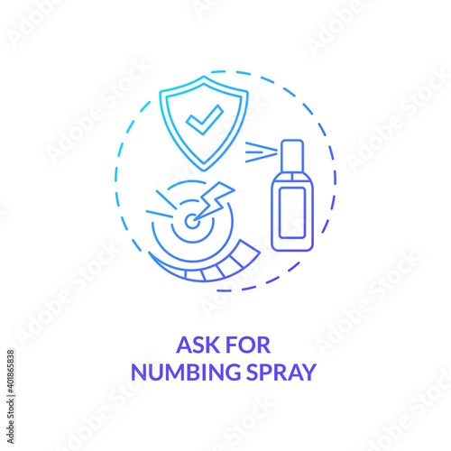 Asking for numbing spray concept icon. Reducing pain during test idea thin line illustration. Anaesthetics. Sensitive skin. Numbing effect. Vector isolated outline RGB color drawing