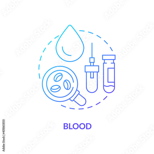 Blood concept icon. Lab sample idea thin line illustration. Finger prick. Using hypodermic needle. Venipuncture. Testing for specific blood components. Vector isolated outline RGB color drawing