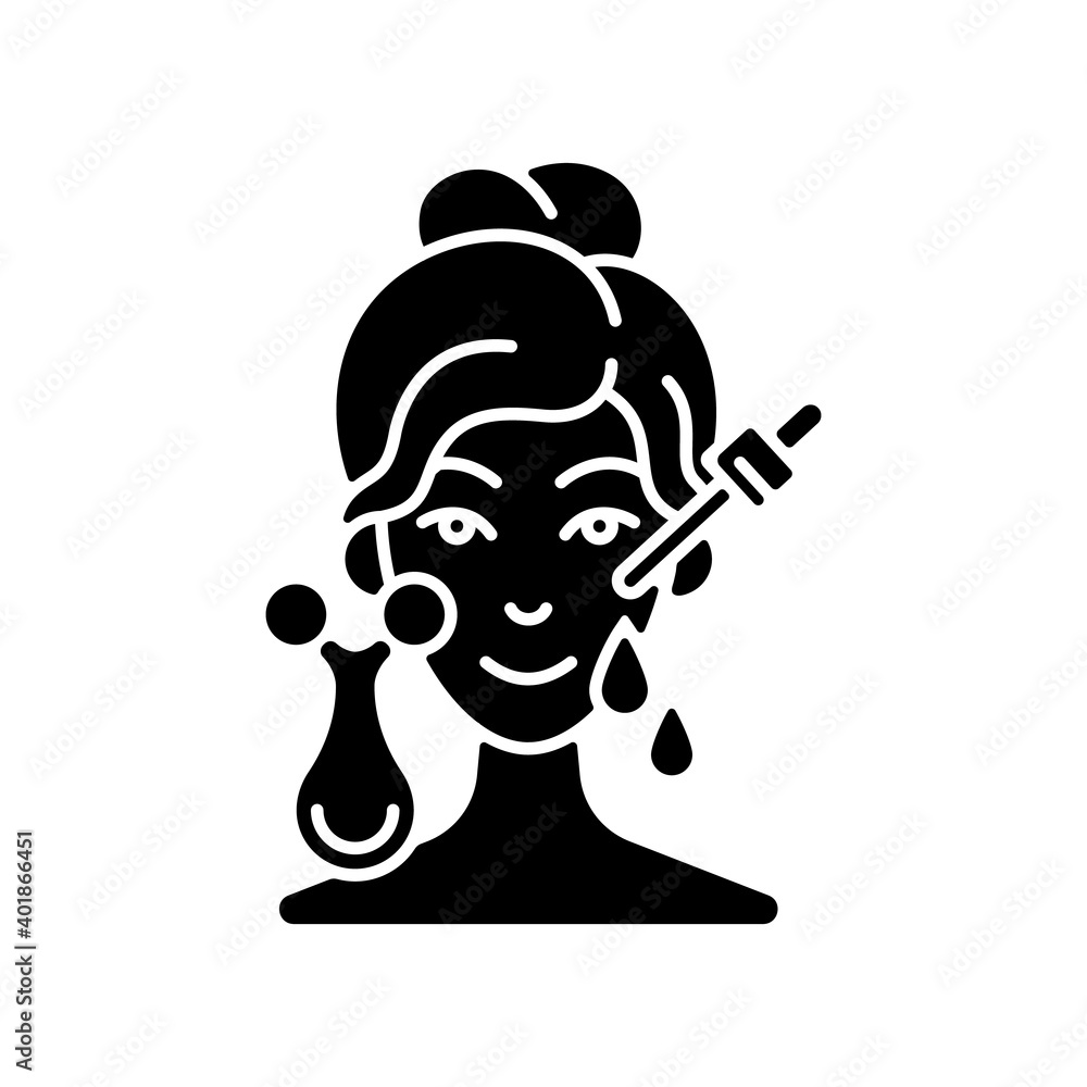 Micro current massager black glyph icon. Facial muscles stimulation. Tool for lifting. Repairing damaged skin. Stimulating collagen. Silhouette symbol on white space. Vector isolated illustration