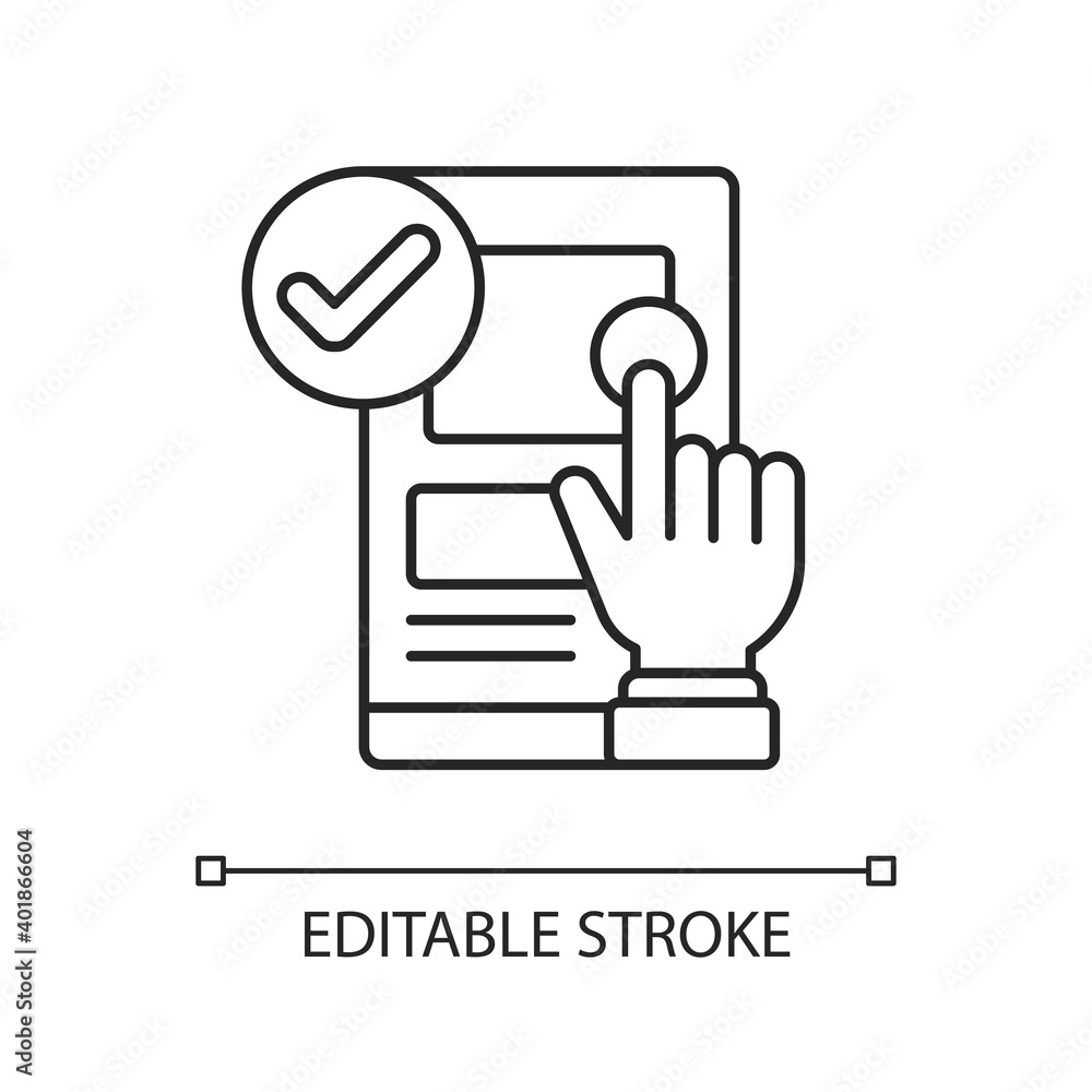 Usability linear icon. Online application. UX testing. Quality control. Software engineering. Thin line customizable illustration. Contour symbol. Vector isolated outline drawing. Editable stroke