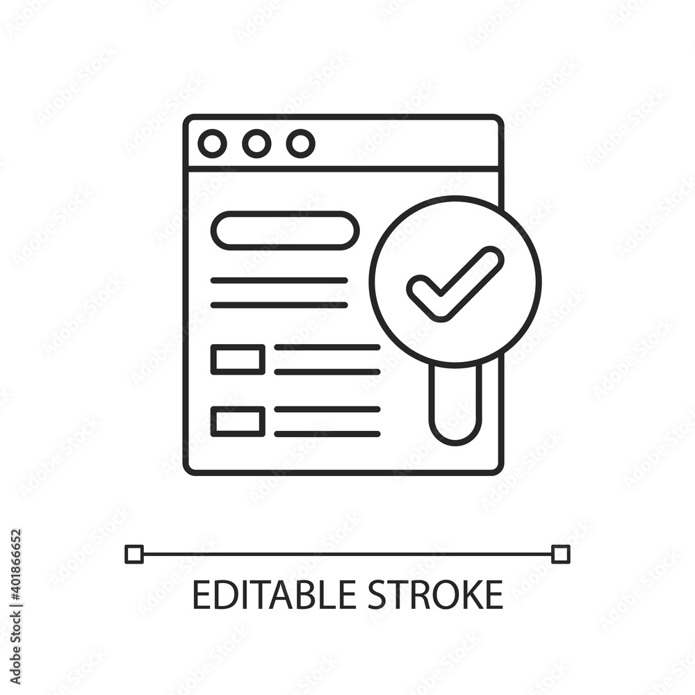 Findable linear icon. Search engine site optimization. SEO analysis. User experience improvement. Thin line customizable illustration. Contour symbol. Vector isolated outline drawing. Editable stroke Findable linear icon. Search engine site optimization. SEO analysis. User experience improvement. Thin line customizable illustration. Contour symbol. Vector isolated outline drawing. Editable stroke