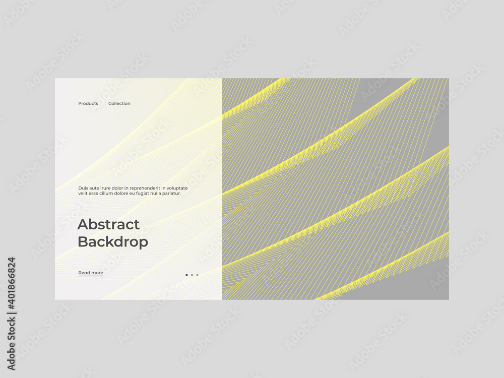 Fototapeta premium Homepage design with abstract illustration. Linear geometric ornament. Yellow and gray palette of 2021. Creative stylish texture. EPS10 vector.