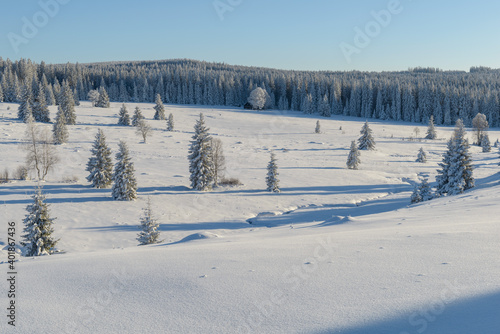 winter in Sumava National Park, Filipova Hut, Czechia