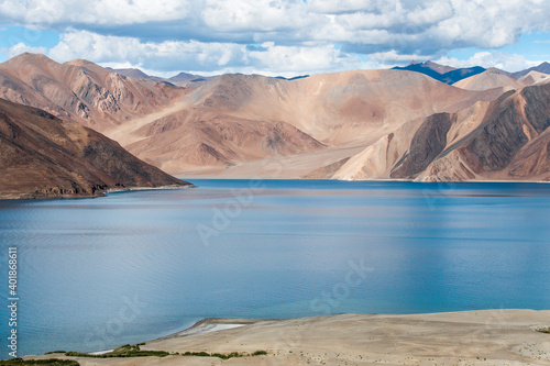 Lake Bangong, Ladakh, border with China, Panoramas of the Himalayas, North India, Zanskar, Tibet,  lake in the mountains photo